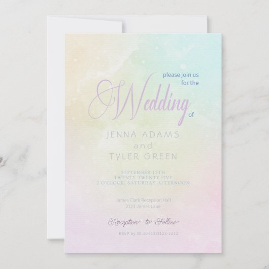 Moderne Abstrakte Rainbow Pastel Wedding Einladung (Vorderseite)