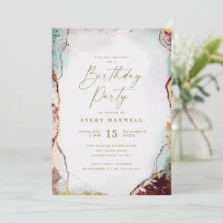 Moderne Abstrakte Red Aqua & Gold Geburtstagsparty Einladung