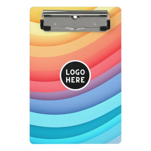 Moderne Abstrakte Regenbogenwellen mit Ihrem Logo Mini Klemmbrett (Vorderseite)