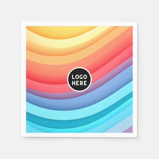 Moderne Abstrakte Regenbogenwellen mit Ihrem Logo Serviette (Vorderseite)