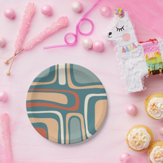 Moderne, Abstrakte Retro-Palmfedern aus dem Mittel Pappteller (Party)