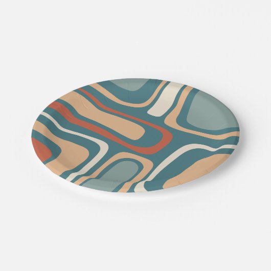 Moderne, Abstrakte Retro-Palmfedern aus dem Mittel Pappteller (Schrägansicht)