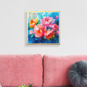 Moderne abstrakte rosa Blumen – Goldene Texturrahm Leinwanddruck (Insitu (Wohnzimmer))