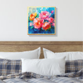 Moderne abstrakte rosa Blumen – Goldene Texturrahm Leinwanddruck (Insitu (Schlafzimmer))