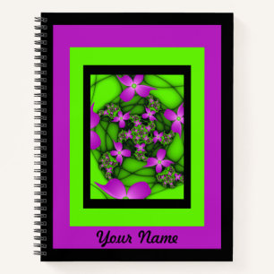 Moderne abstrakte rosa grüne fraktale Blumen Name Notizblock