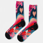 Moderne abstrakte rosa Herzen & Wirbel Monogramm Socken (Linkes Detail)
