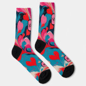 Moderne abstrakte rosa Herzen & Wirbel Monogramm Socken (Rechts)
