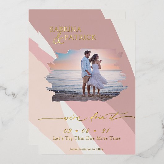 Moderne Abstrakte Rose Blush Foto Folieneinladung (Vorderseite/Rückseite)