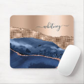 Moderne Abstrakte Rose Gold Indigo Blue Agate Marm Mousepad (Mit Mouse)