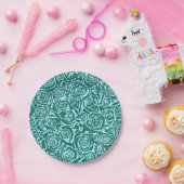 Moderne Abstrakte Rose Muster, Aquamarin und Aqua Pappteller (Party)