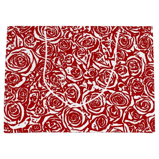 Moderne Abstrakte Rose Muster, dunkelrot und weiß Große Geschenktüte (Vorderseite)