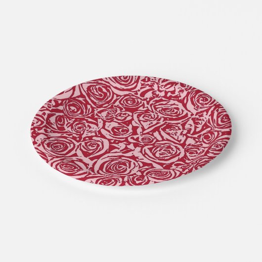 Moderne Abstrakte Rose Muster, Rose Rot und Rosa Pappteller (Schrägansicht)