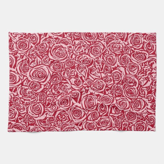 Moderne Abstrakte Rose Muster, Rose Rot und Rot Küchentuch (Horizontal)