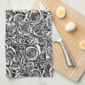 Moderne Abstrakte Rose Muster, Schwarz und Weiß Geschirrtuch (Viertel Falte)