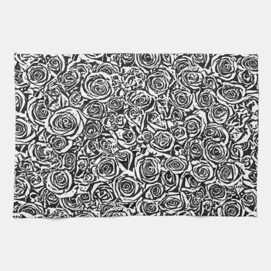 Moderne Abstrakte Rose Muster, Schwarz und Weiß Geschirrtuch (Horizontal)