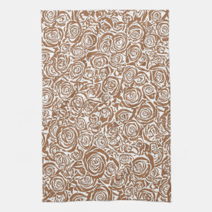 Moderne Abstrakte Rose Muster, Taupe Tan und Weiß Handtuch