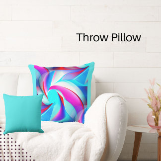 Moderne Abstrakte Rot-, Königs- und Aquablau, Rosa Kissen