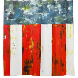 Moderne Abstrakte Rot-, Weiß- und Blaue Flagge Duschvorhang