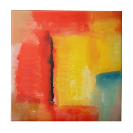 Moderne Abstrakte rote Gelbe Malerei Fliese (Vorderseite)