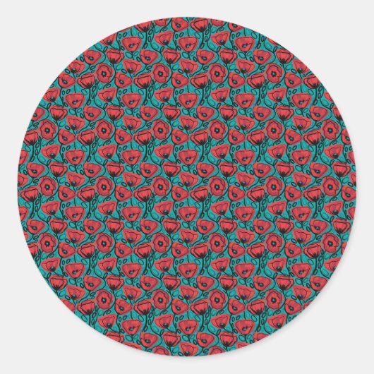 Moderne abstrakte rote Mohn-Blumenmuster Runder Aufkleber (Vorderseite)
