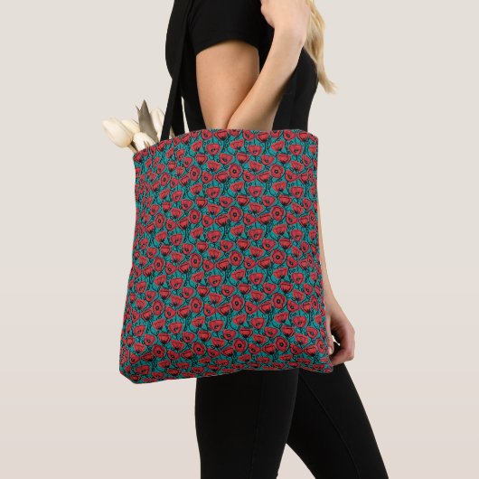 Moderne abstrakte rote Mohn-Blumenmuster Tasche (Von Nahem)