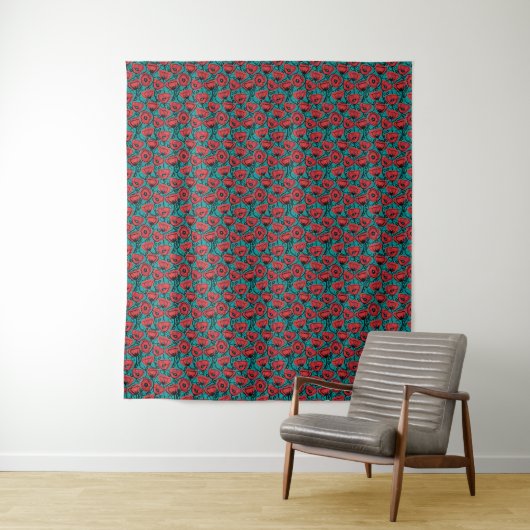 Moderne abstrakte rote Mohn-Blumenmuster Wandteppich (Beispiel)