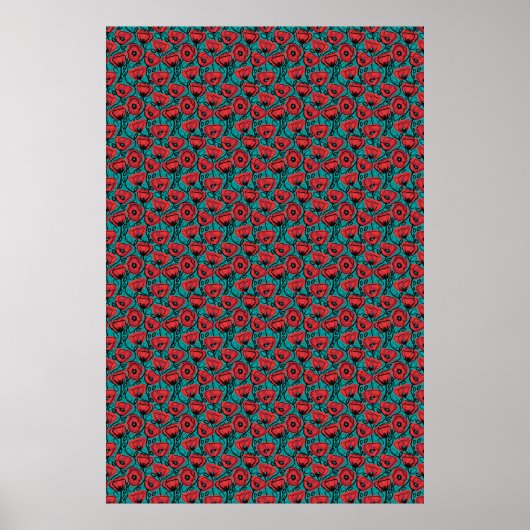 Moderne abstrakte rote Mohnblumen-Blumenmuster Poster (Vorne)