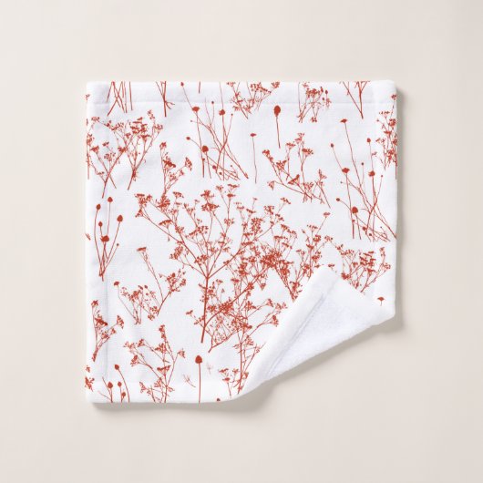 Moderne Abstrakte Rote Wildblumen in Weiß Badhandtuch Set (Waschlappen)