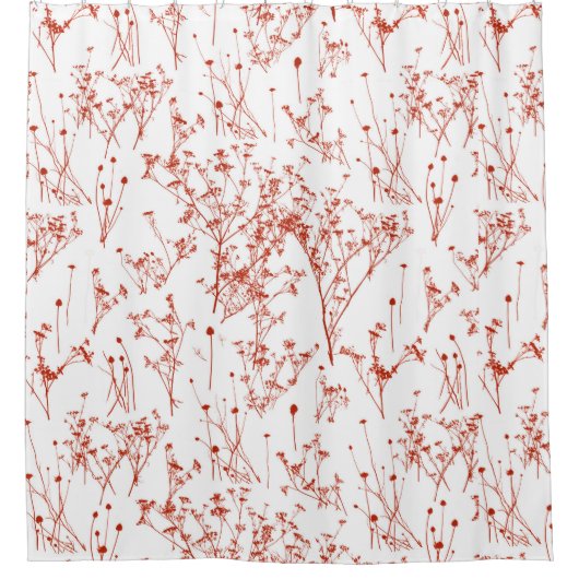Moderne Abstrakte Rote Wildblumen in Weiß Duschvorhang (Vorderseite)