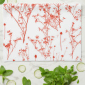 Moderne Abstrakte Rote Wildblumen in Weiß Geschirrtuch (Gefaltet)