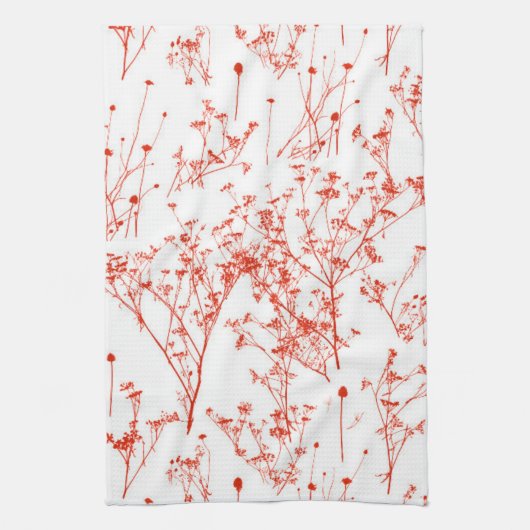 Moderne Abstrakte Rote Wildblumen in Weiß Geschirrtuch (Vertikal)