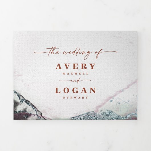 Moderne Abstrakte rustikale Orange & Grau Hochzeit Dreifach Gefaltete Einladung (Cover)