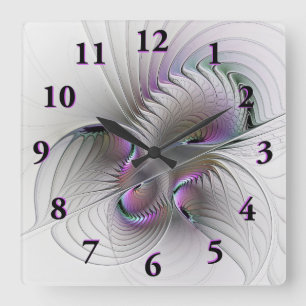Moderne abstrakte schüchterne Fantasy-Figur-Frakta Quadratische Wanduhr