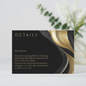 Moderne Abstrakte Schwarz-Gold-Hochzeit Begleitkarte (Stehend Vorderseite)