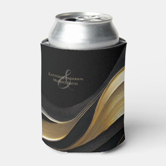 Moderne Abstrakte Schwarz-Gold-Hochzeit Dosenkühler (Kanne Vorderseite)