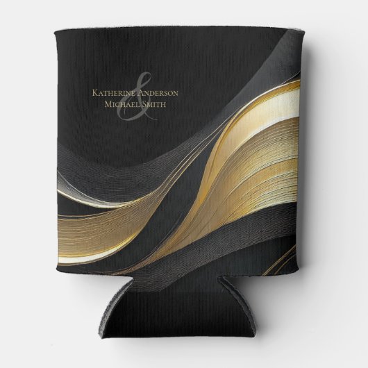 Moderne Abstrakte Schwarz-Gold-Hochzeit Dosenkühler (Vorderseite)