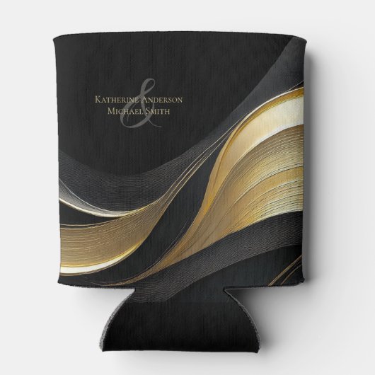 Moderne Abstrakte Schwarz-Gold-Hochzeit Dosenkühler (Rückseite)