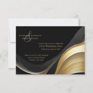 Moderne Abstrakte Schwarz-Gold-Hochzeit Einladung