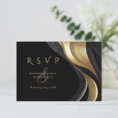 Moderne Abstrakte Schwarz-Gold-Hochzeit RSVP Karte (Stehend Vorderseite)