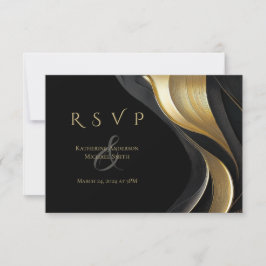Moderne Abstrakte Schwarz-Gold-Hochzeit RSVP Karte