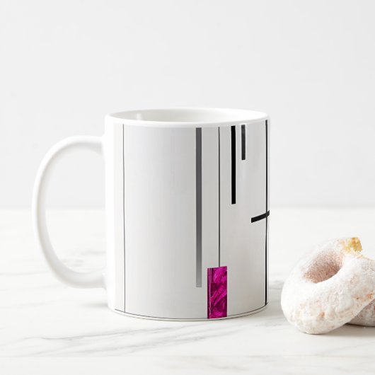 Moderne Abstrakte Schwarz Silber Fuchsie Kaffeetasse (Mit Donut)