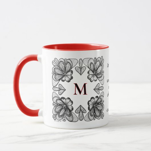 Moderne abstrakte Schwarz-Weiß-Doodle und Initiale Tasse (Links)