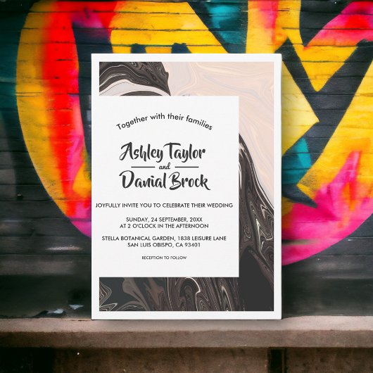 Moderne Abstrakte Schwarz-Weiß-Hochzeit Einladung