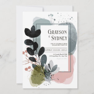 Moderne Abstrakte Schwarze Blatt Aquarell Hochzeit Einladung