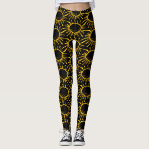 Moderne abstrakte schwarze gelbe Sonnenfinsternis- Leggings