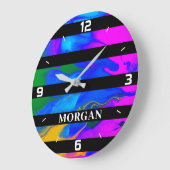 Moderne Abstrakte, schwarze Linien, weißer Name Große Wanduhr (Winkel)