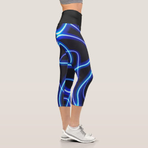 Moderne Abstrakte Schwarze Und Blaue Neon Capri Leggings
