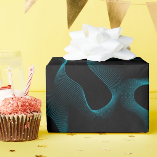 Moderne, Abstrakte, schwarze und blaue Wavy Lines Geschenkpapier (Geburtstagsparty)