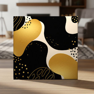 Moderne abstrakte schwarze und goldene organische fliese