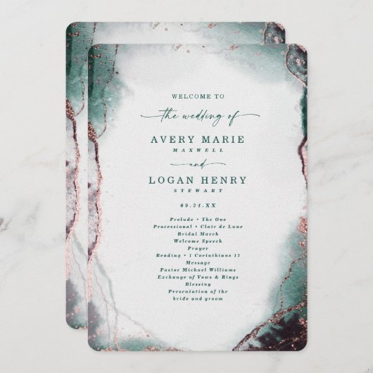 Moderne Abstrakte Smaragdgrüne Hochzeitsfeier Programm (Vorne/Hinten)